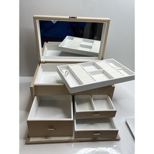 Thirty-One Classic Jewelry Organizer Taupe 13x9x7 Mirror Missing Key Unlocked